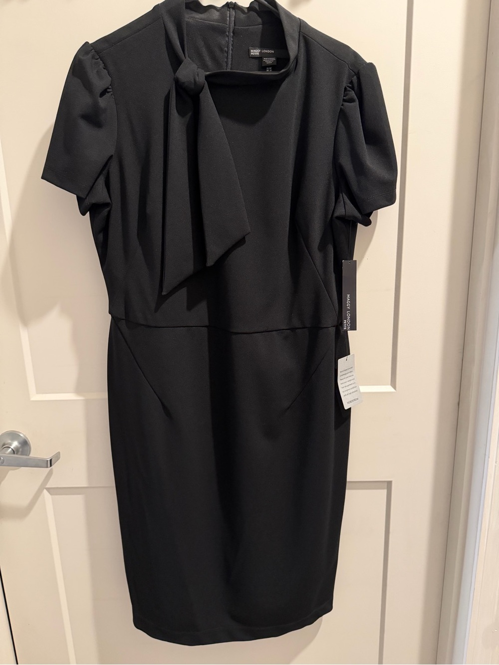 Maggy London Black Tie-Neck Midi Sheath Dress